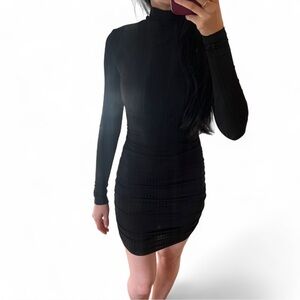 SHEIN Black Ribbed Mock Neck Long Sleeve Bodycon Mini Dress – Size XS